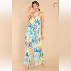 Red dress Boutique Tropical Jumpsuit NWT